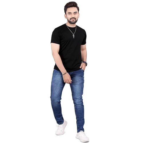 MEN'S Stylish Cotton Blend T-Shirt (Size-L) (Color-BLACK)
