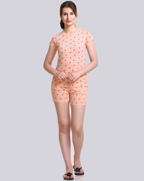 Printed Round-Neck T-shirt & Shorts Set PEACH