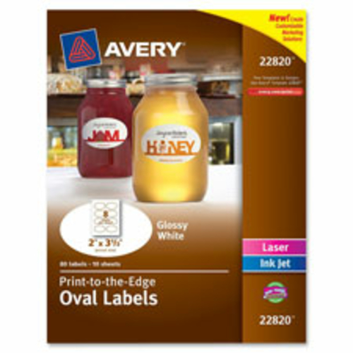 Avery AVE22820 Labels- Oval- 2 in. x 3.33 in.- 80-PK- Glossy-White