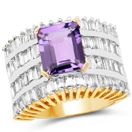 14K Yellow Gold Plated 5.15 Carat Amethyst and White Cubic Zircon