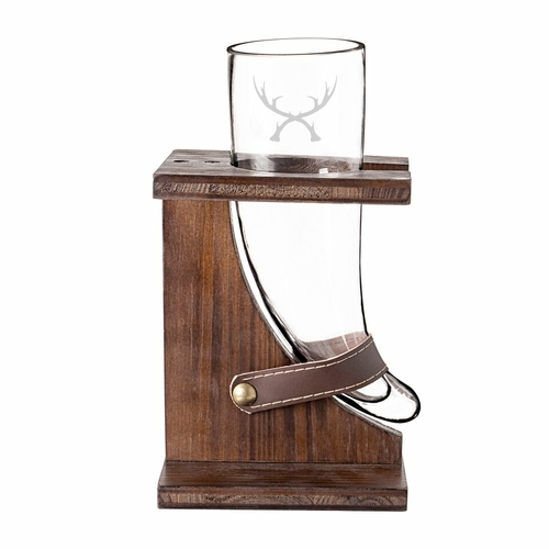 Cathys Concepts AN-2277 16 oz. Glass Antlers Viking Beer Horn with Rus