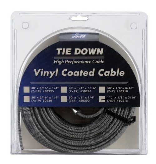 Tie Down Eng 50215 Pre- Cut Vinyl Coated Cable  100 ft.