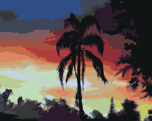 Zuty - Paint by Numbers - PALM TREE AND SUNSET (D. RUSTY RUST), 40x50