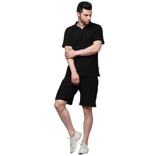 Waffle Knit Solid Co-ord Set for Men's (Tshirt with Matching shorts) 