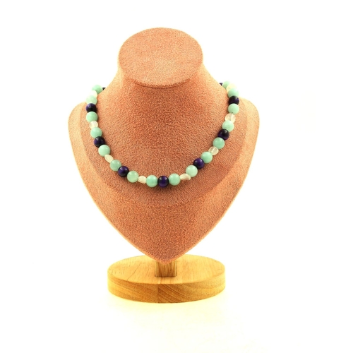 Moonstone from India + Angelite + Tiger's Eye 8 mm beads necklace.