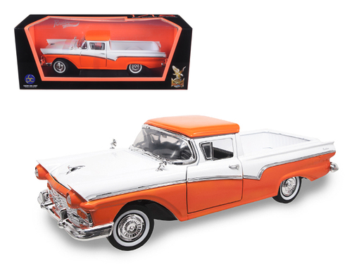 1957 Ford Ranchero Pickup Orange and White 1/18 Diecast Model Car by