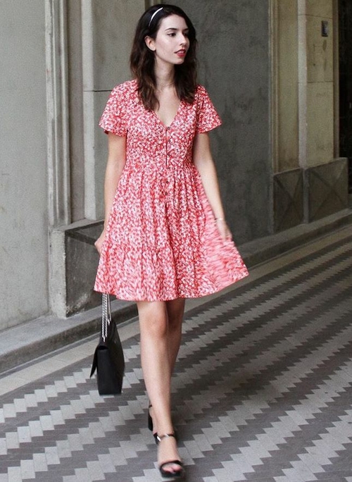 Red Floral Print Valentina Dress