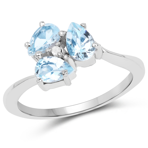 1.46 Carat Genuine Blue Topaz and White Diamond .925 Sterling Silver