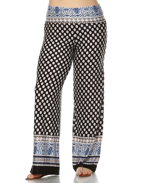 White Mark PS550-153-1XL Womens Plus Size Printed Palazzo Pants, B