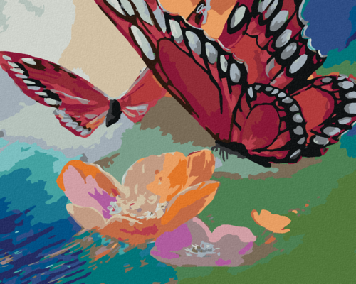 Paint by Numbers - TWO BUTTERFLIES ON A FLOWER