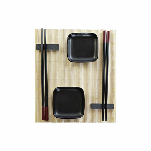 Sushi Set DKD Home Decor Black Natural Metal Bamboo Stoneware Oriental