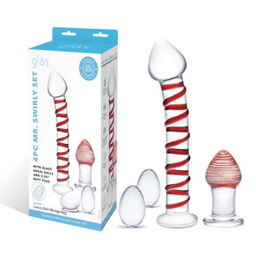 Glas 4-Piece Mr. Swirly Set with Glass Kegel Balls and 3.25 in.