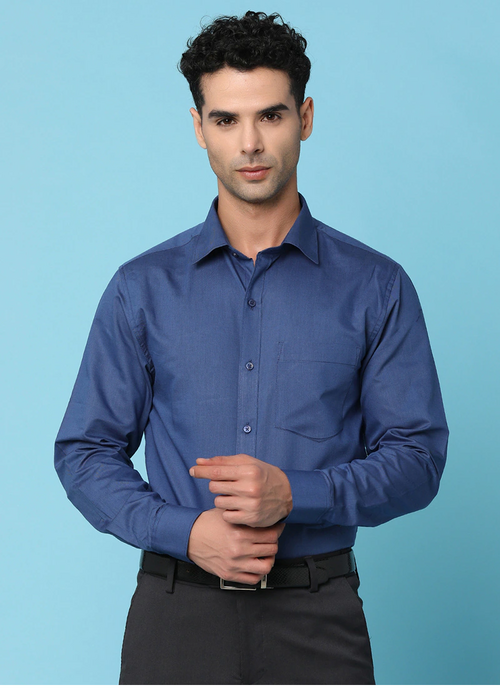 Men's Solid Slim Fit Cotton Casual Shirt SIZE-L COLOR-DEEP BLUE