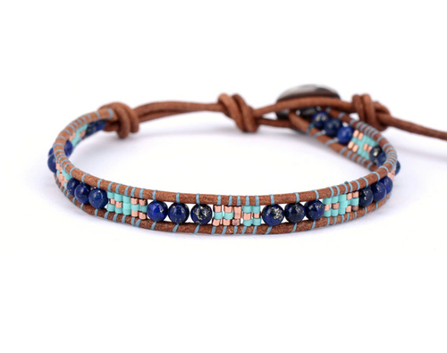 Trendy Selected Glass Beads Lapis Luzuli Weave