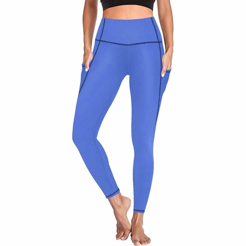Womens Leggings with Pockets - Fitness Pants / Royal Blue