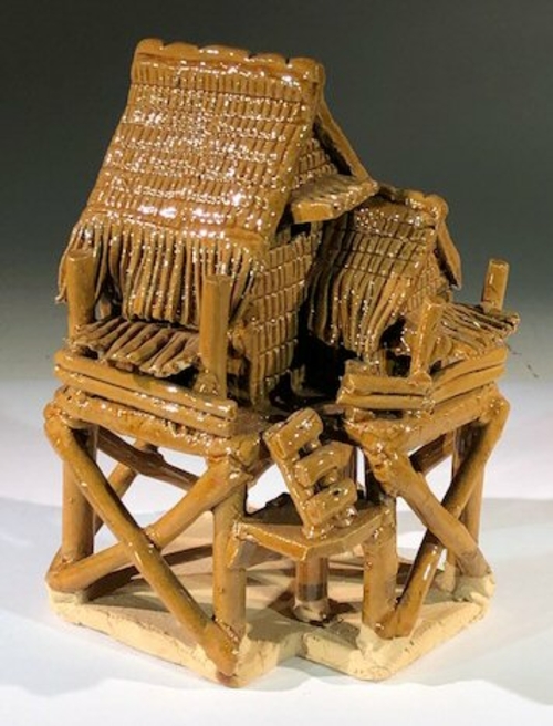 Miniature Ceramic Figurine Glazed Water Pavilion - 6"