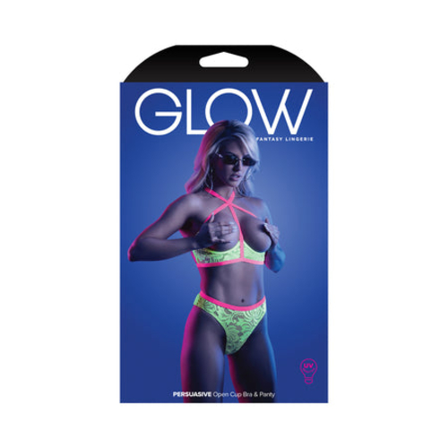 Fantasy Lingerie Glow Persuasive Open Cup Cage Bra & Panty Neon Green