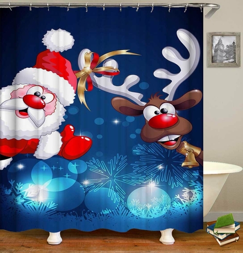 Reindeer And Santa Cartoon Shower Curtain