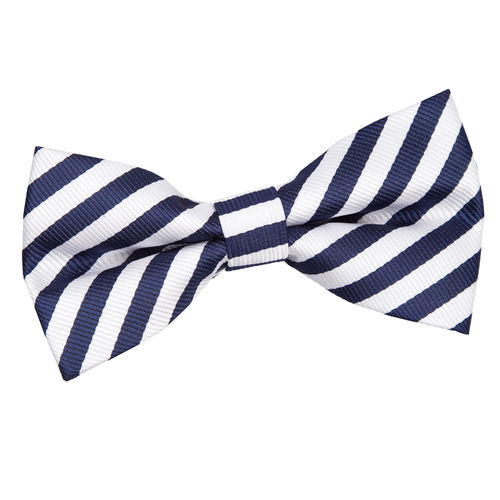 Thin Stripe Pre-Tied Bow Tie - White & Navy Blue