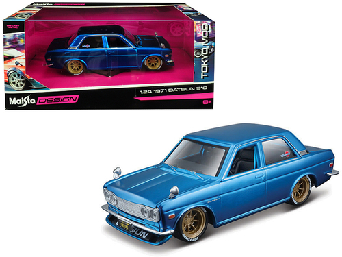 1971 Datsun 510 Matt Candy Blue with Gold Wheels \Tokyo Mod\" Maisto
