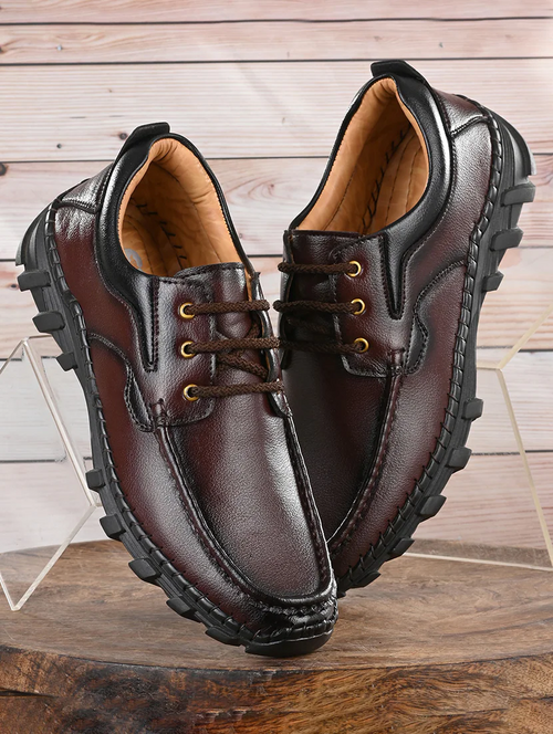 Tan Lace-Up Derby Shoes (Size-UK-8) (Color-BROWN)