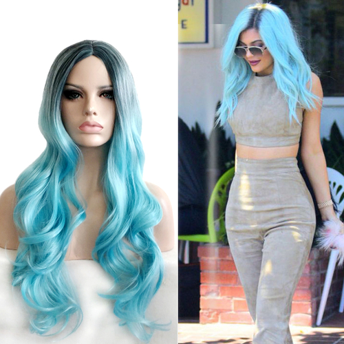 Middle Part Black Blue Ombre Anime Cosplay Wig