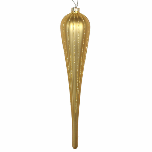 Vickerman MT195008D 11 in. Gold Glitter Drop Ornament - 3 per Bag
