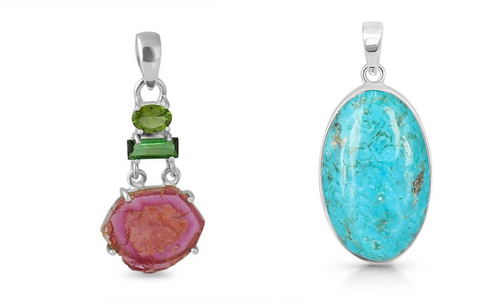 Tourmaline Slice Pendant & Turquoise Pendant Artificial Pack of 2