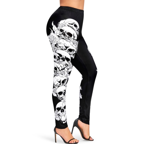 Women Sexy Plus Size Skull Printed Leggings