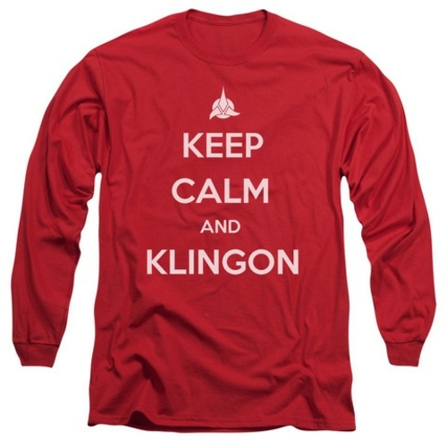 Trevco Star Trek-Calm Klingon - Long Sleeve Adult 18-1 Tee - Red- Larg