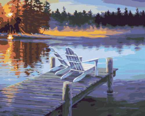 Zuty - Paint by Numbers - SUNRISE AND CHAIRS ON THE PIER (DARRELL