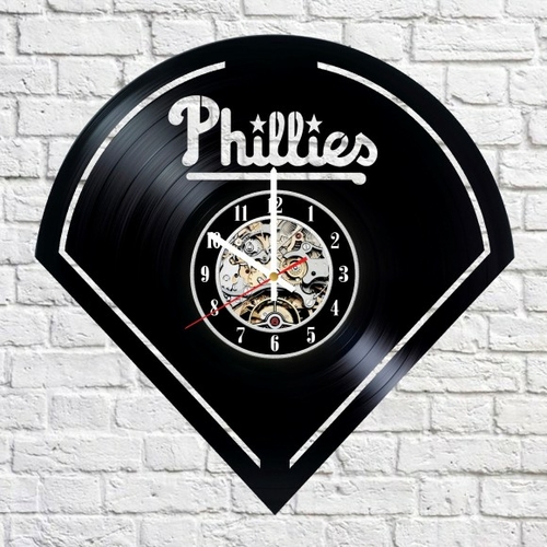 PHILADELPHIA PHILLIES HANDMADE VINYL RECORD WALL CLOCK FAN GIFT