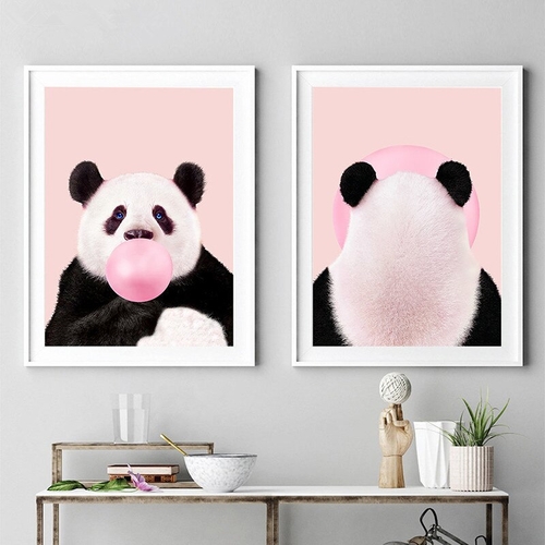 Cute Animal Prints Panda Nursery Bubble Gum Wall