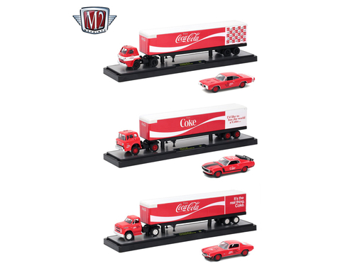 Auto Haulers \Coca-Cola\" Release 3 Trucks and Cars Set 1/64 Diecast