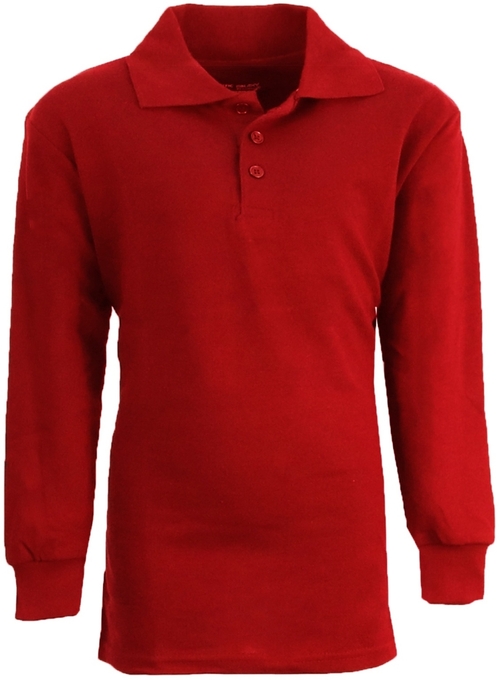 Boys Red Long Sleeve Pique Polo Shirts, Sizes 8-14 - Pack of 36