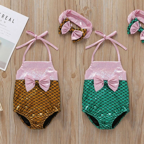 Toddler Kids Baby Girl Swimwear Headband 2pcs Bow