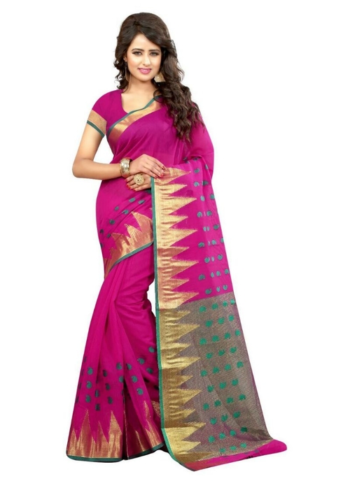 Generic Women's Cotton  Saree(Pink, 5.5-6 Mtr)