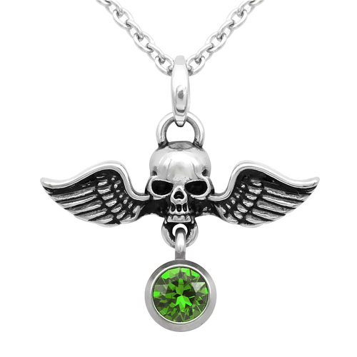 Birthstone Skull Necklace ‚ÄòWinged Warrior Skull' With Swarovski