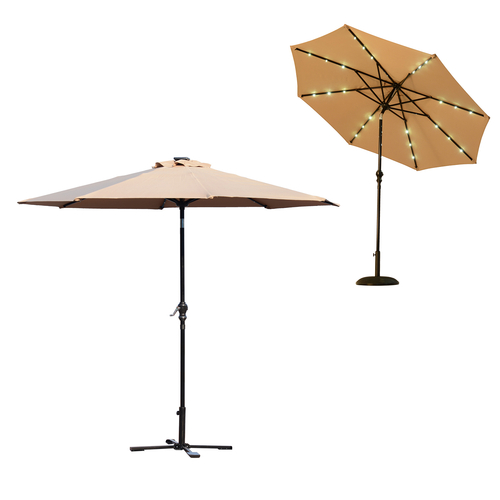 Outsunny 8ftx9ft Patio Pool Solar Parasol Garden Umbrella Caf√© W/ LED