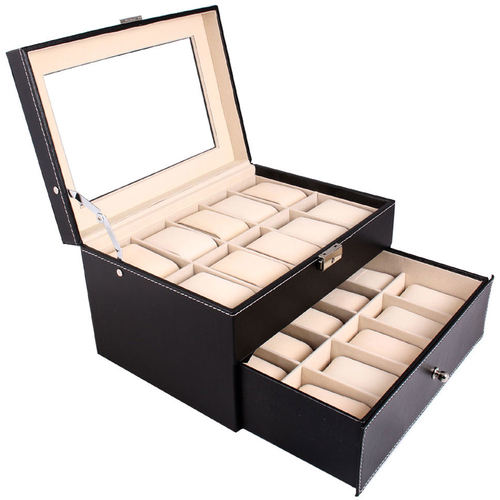 20 Slots Compartments Dual Layers Elegant Leather