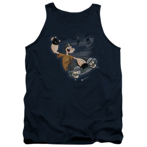 Trevco Popeye-Sk8 Adult Tank Top, Navy - Medium