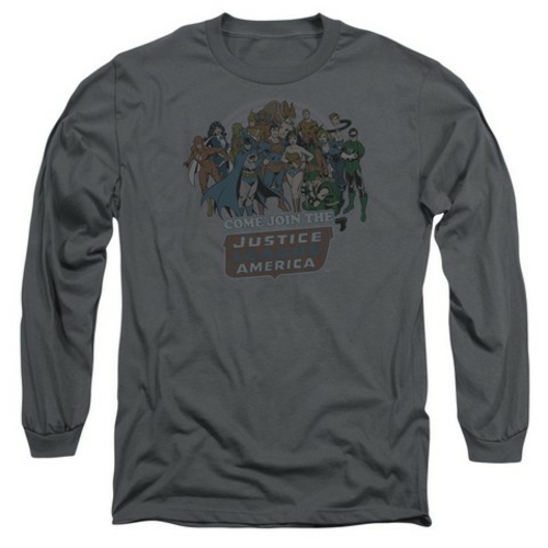 Trevco Dc-Join The Justice League - Long Sleeve Adult 18-1 Tee - Charc