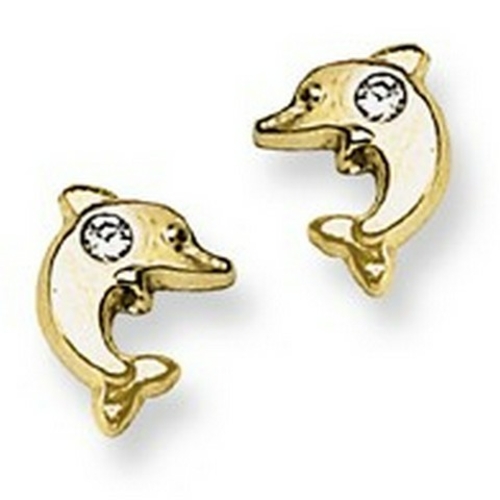 Majesty Diamonds CZ Accent Dolphin Stud Baby Earrings in 14K Yellow Go