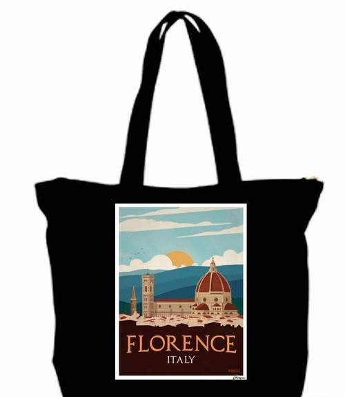 1930s Florance Italy art Travel Poster tote Bag w/Zip