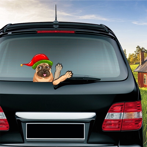 Cute Pug Dog Waving Wiper Decals PVC Rear Window