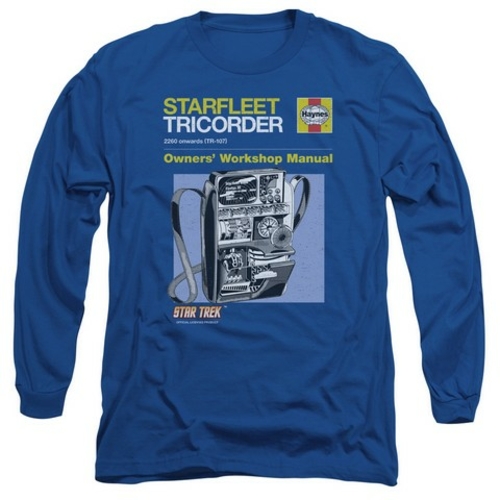 Trevco Star Trek-Tricorder Manual - Long Sleeve Adult 18-1 Tee - Royal