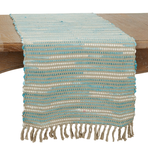 Saro 2813.BL1672B 16 x 72 in. Striped Woven Design Oblong Table Runner