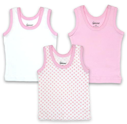 371-3-6-PI 3 Piece White & Pink Sleeveless Tank Shirt Set, 3-6 Mon