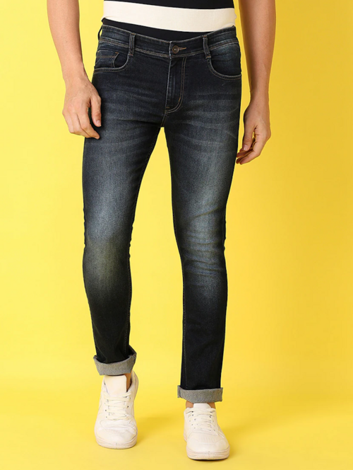 Men Mid Rise Plain Denim Jeans(size36)(ColorBlue)