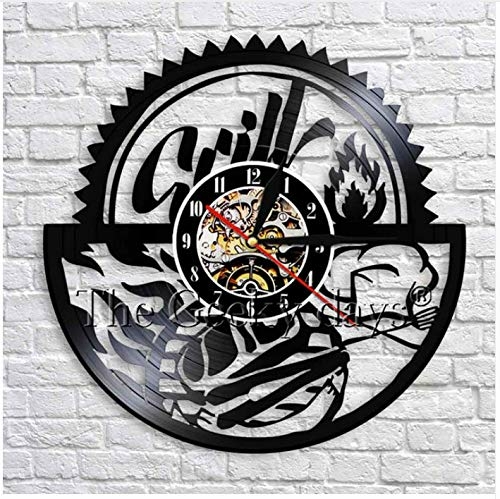 GRILL BBQ PARTY ORNAMENT HANDMADE VINYL RECORD WALL CLOCK